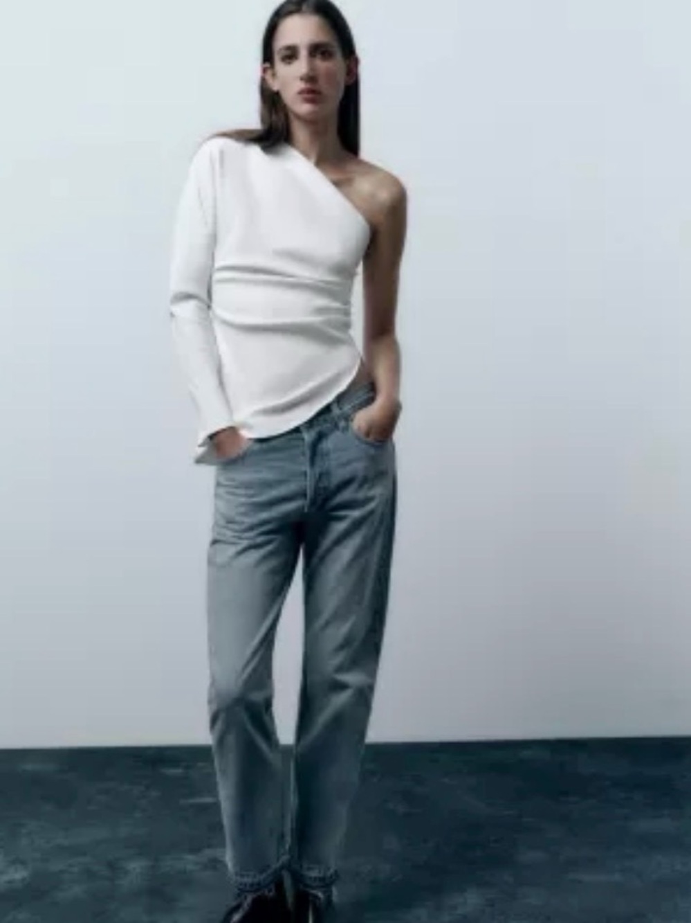 Zara One-Shoulder White Boyfriend Top